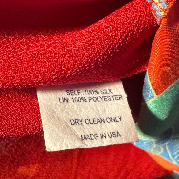 Y2K Designer Joy Han 100% Silk, Floral & Bird Print Red Dress - Picture 11 of 11